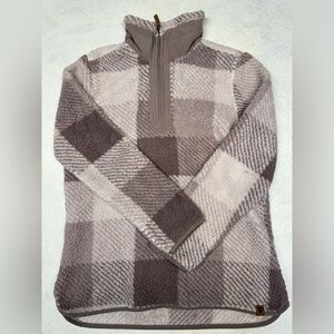 NWOT Liv Outdoor Women’s Live Integrity Earth Checkered Sherpa Q-Zip Fleece Sz L